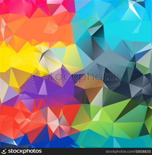 Abstract geometric background version 14. Multicolored triangles. Beautiful inscription. Triangle background with bright lines. Pattern of crystal geometric shapes. Mosaic banner. Abstract geometric background space