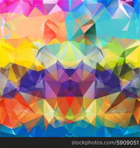 Abstract geometric background version 15. Multicolored triangles. Beautiful inscription. Triangle background with bright lines. Pattern of crystal geometric shapes. Mosaic banner. Abstract geometric background space