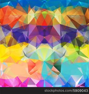 Abstract geometric background version 2. Multicolored triangles. Beautiful inscription. Triangle background with bright lines. Pattern of crystal geometric shapes. Mosaic banner. Abstract geometric background space