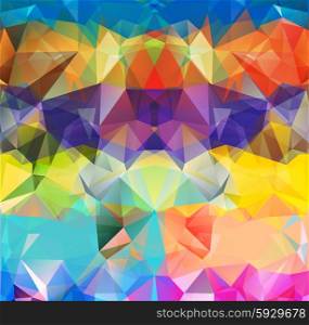 Abstract geometric background version 3. Multicolored triangles. Beautiful inscription. Triangle background with bright lines. Pattern of crystal geometric shapes. Mosaic banner. Abstract geometric background space