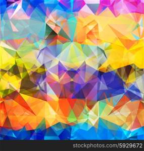Abstract geometric background version 5. Multicolored triangles. Beautiful inscription. Triangle background with bright lines. Pattern of crystal geometric shapes. Mosaic banner. Abstract geometric background space