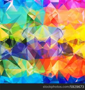 Abstract geometric background version 6. Multicolored triangles. Beautiful inscription. Triangle background with bright lines. Pattern of crystal geometric shapes. Mosaic banner. Abstract geometric background space