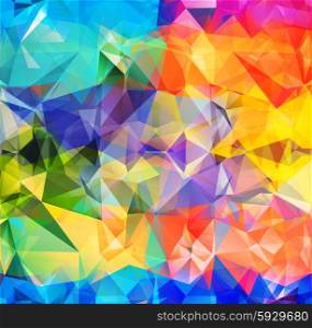 Abstract geometric background version 7. Multicolored triangles. Beautiful inscription. Triangle background with bright lines. Pattern of crystal geometric shapes. Mosaic banner. Abstract geometric background space