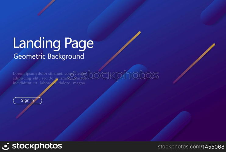 Abstract geometric background with gradient shape, line for website landing page. Design pattern with abstract dynamic shape and motion 3d effect. Digital vector background.