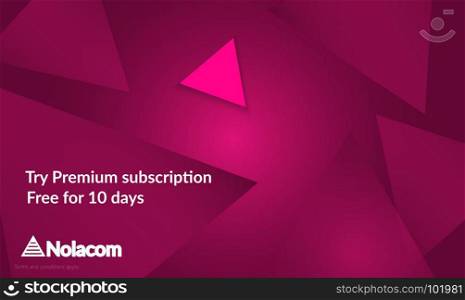 Abstract geometric background with pink gradient vanishing triangles. Modern template for social media banner. Contemporary material design with realistic shadow over flat gradient background.