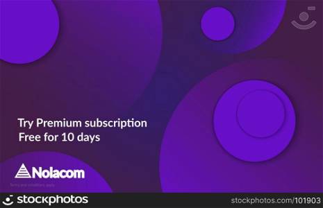 Abstract geometric background with purple gradient vanishing circles. Modern template for social media banner. Contemporary material design with realistic shadow over flat gradient background.