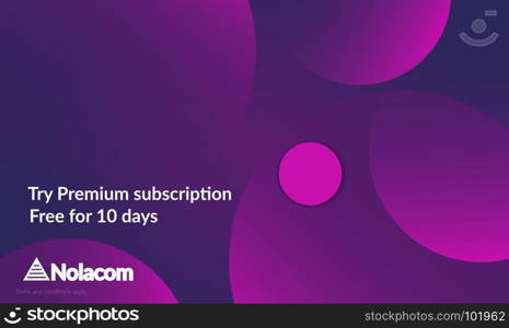 Abstract geometric background with purple gradient vanishing circles. Modern template for social media banner. Contemporary material design with realistic shadow over flat gradient background.