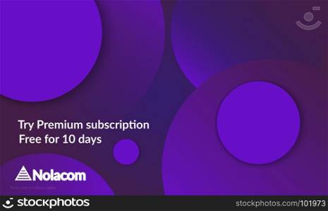 Abstract geometric background with purple gradient vanishing circles. Modern template for social media banner. Contemporary material design with realistic shadow over flat gradient background.