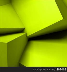 Abstract geometric background with realistic overlapping acid green cubes