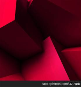 Abstract geometric background with realistic overlapping red cubes