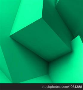 Abstract geometric background with realistic overlapping turquoise cubes