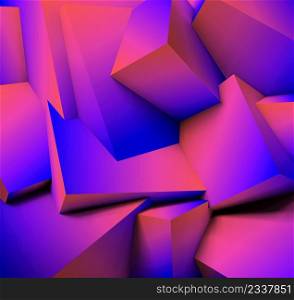 Abstract geometric background with realistic overlapping vibrant purple and blue cubes