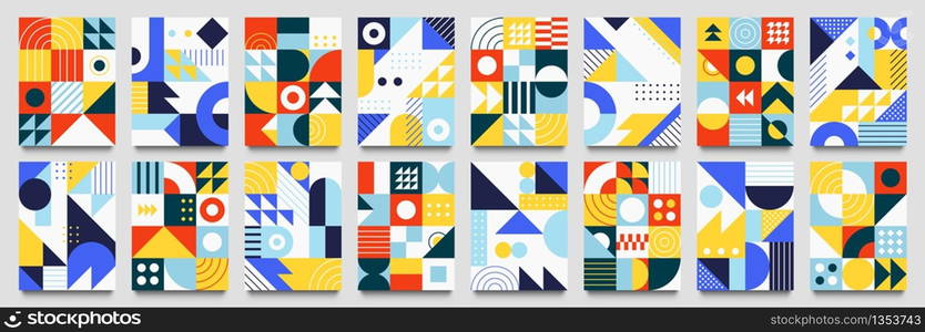 Abstract geometric backgrounds. Neo geo pattern, minimalist retro poster graphics vector illustration set. Abstract pattern trendy with square and round colored. Abstract geometric backgrounds. Neo geo pattern, minimalist retro poster graphics vector illustration set