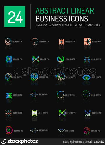 Abstract geometric business logo icon set. Linear design, thin line flat logotypes - swirls circles triangles and squares