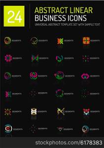 Abstract geometric business logo icon set. Linear design, thin line flat logotypes - swirls circles triangles and squares