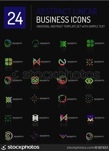 Abstract geometric business logo icon set. Linear design, thin line flat logotypes - swirls circles triangles and squares