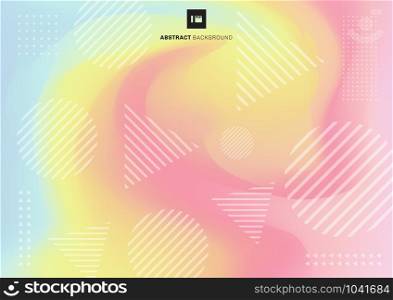 Abstract geometric circle and triangle shape pattern on fluid pastel color background. Vector illustration