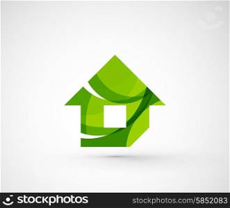 Abstract geometric company logo home, house, building. Vector illustration of universal shape concept made of various wave overlapping elements