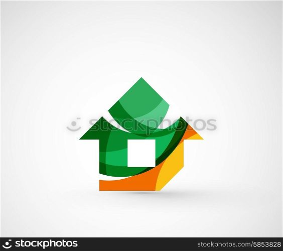 Abstract geometric company logo home, house, building. Vector illustration of universal shape concept made of various wave overlapping elements