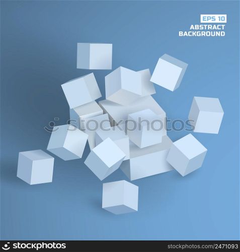 Abstract geometric composition with gray 3d cubes and squares on blue background isolated vector illustration. Abstract Geometric Composition