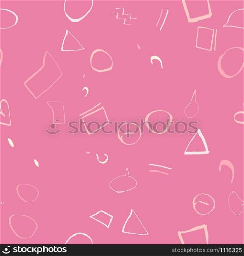 Abstract geometric cream color shapes on pink modern seamless pattern with hand drawn texture colorful background. Design for wrapping paper, wallpaper, fabric print, backdrop. Vector illustration.. Abstract geometric cream color shapes on pink modern seamless pattern with hand drawn texture colorful background.