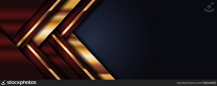 Abstract Geometric Dark Navy and Red Background Combined with Golden Lines. Luxury Modern Background Graphic Element. Graphic Design Template.