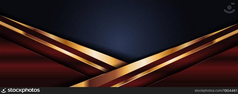 Abstract Geometric Dark Navy and Red Background Combined with Golden Lines. Luxury Modern Background Graphic Element. Graphic Design Template.
