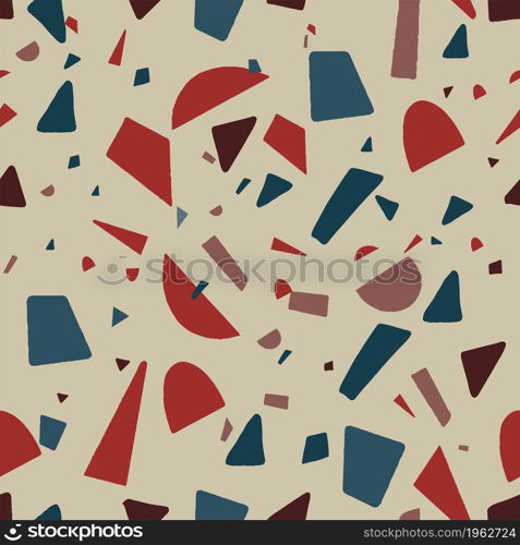 Abstract geometric design with shapes and ornaments, mid century modern print with triangles and rectangles. Seamless pattern or background pastel composition or wallpaper. Vector in flat style. Mid century modern abstract print with shapes