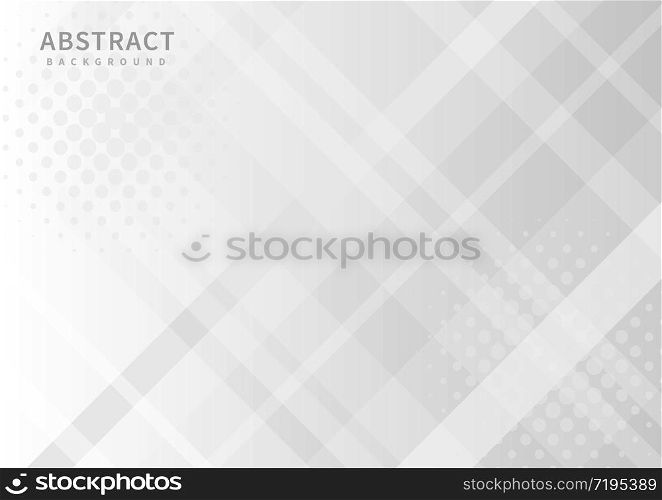 Abstract geometric diagonal white and gray with halftone overlay background. You can use for ad, poster, template, business presentation, artwork. Vector illustration