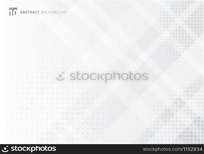 Abstract geometric diagonal white and gray with halftone overlay background. Technology digital concept. Vector illustration