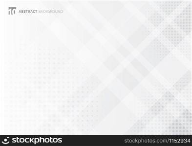 Abstract geometric diagonal white and gray with halftone overlay background. Technology digital concept. Vector illustration