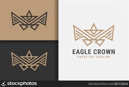 Abstract Geometric Eagle and Golden Crown Combination Logo Design. Usable for Business Brand, Tech and Company.