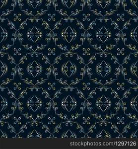 Abstract geometric ethnic seamless texture on a dark background. Can be used for wallpaper, pattern fills, web page background, textiles, packaging. Multi-colored vector seamless pattern EPS 10.