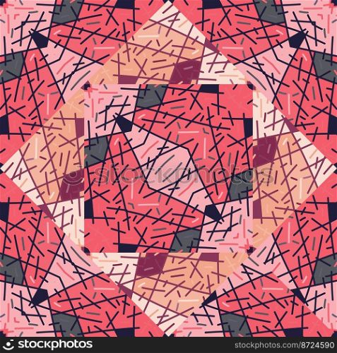 Abstract geometric ethnic tile. Hand drawn tribal lines mosaic vintage ornament. Design for fabric, textile print, wrapping paper, cover. Vector illustration. Abstract geometric ethnic tile. Hand drawn tribal lines mosaic vintage ornament.