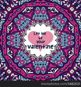 Abstract geometric frame border. Valentine grunge graphic ornamental decorated background with color hearts, vector illustration. Abstract violet valentine grunge background with hearts
