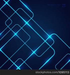 Abstract geometric glow neon blue line overlapping on dark background technology concept. Vector illustration