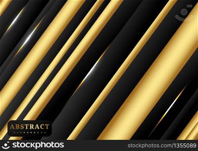 Abstract Geometric Golden and Black Color Diagonal Striped Lines Pattern with lighting effect background. Luxury style. Vector illustration