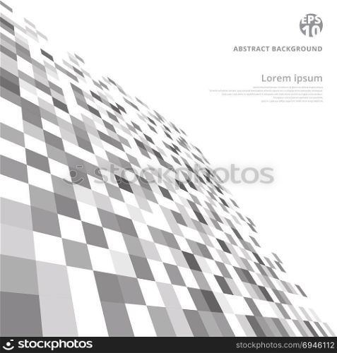 Abstract geometric gray and white pattern background with mesh of squares on ground perspective with copy space. Mosaic. Geometry template. Vector illustration