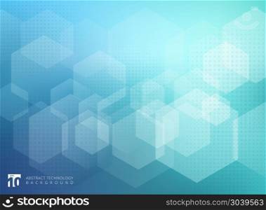 Abstract geometric hexagon overlay pattern on blue background. Technology template with copy space. Vector illustration. Abstract geometric hexagon overlay pattern on blue background.