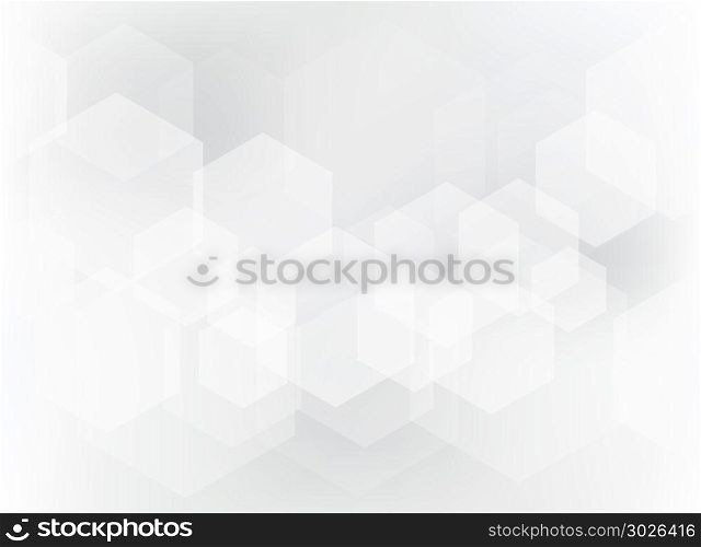 Abstract geometric hexagon overlay pattern on white and gray background. Technology template with copy space. Vector illustration. Abstract geometric hexagon overlay pattern on white and gray bac