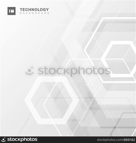 Abstract geometric hexagon shape technology digital futuristic concept white and gray background with space for your text. Vector illustration