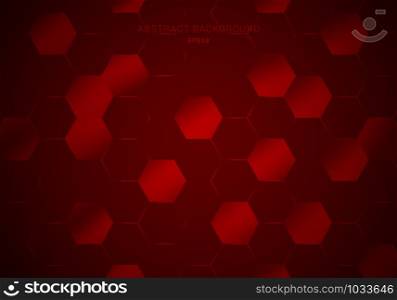 Abstract geometric hexagons pattern on glow red background technology style. Vector illustration