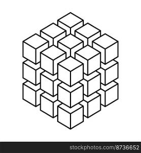 Abstract geometric isometric cube design. Construction concept. Vector object isolated on white in outline style.