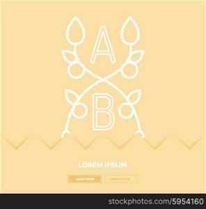 Abstract geometric linear hipster floral icon, frame design, flat style. Banner design element.