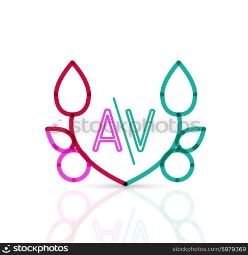 Abstract geometric linear hipster floral icon, frame design, flat style. Vector logo design element.