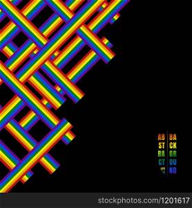 Abstract geometric lines pattern rainbow stripe overlapping on black background. Vector illustration