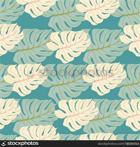Abstract geometric monstera palm leaves seamless pattern. Tropical backdrop. Decorative backdrop for fabric design, textile print, wrapping, cover. Vector illustration.. Abstract geometric monstera palm leaves seamless pattern.
