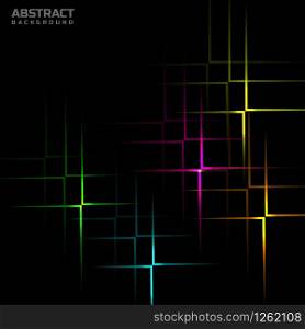 Abstract geometric overlap neon color with light on black background. Vector illustration