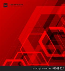 Abstract geometric overlapping hexagon shape technology digital futuristic concept red background with space for your text. Vector illustration