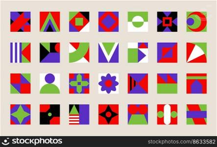 Abstract geometric pattern, colorful bauhaus forms. Basic memphis brutalism circles and squares, business grid. Contemporary mosaic collection. Collage compositions. Vector simple design illustration. Abstract geometric pattern, colorful bauhaus forms. Basic memphis brutalism circles and squares, business grid. Contemporary mosaic. Collage compositions. Vector simple design illustration